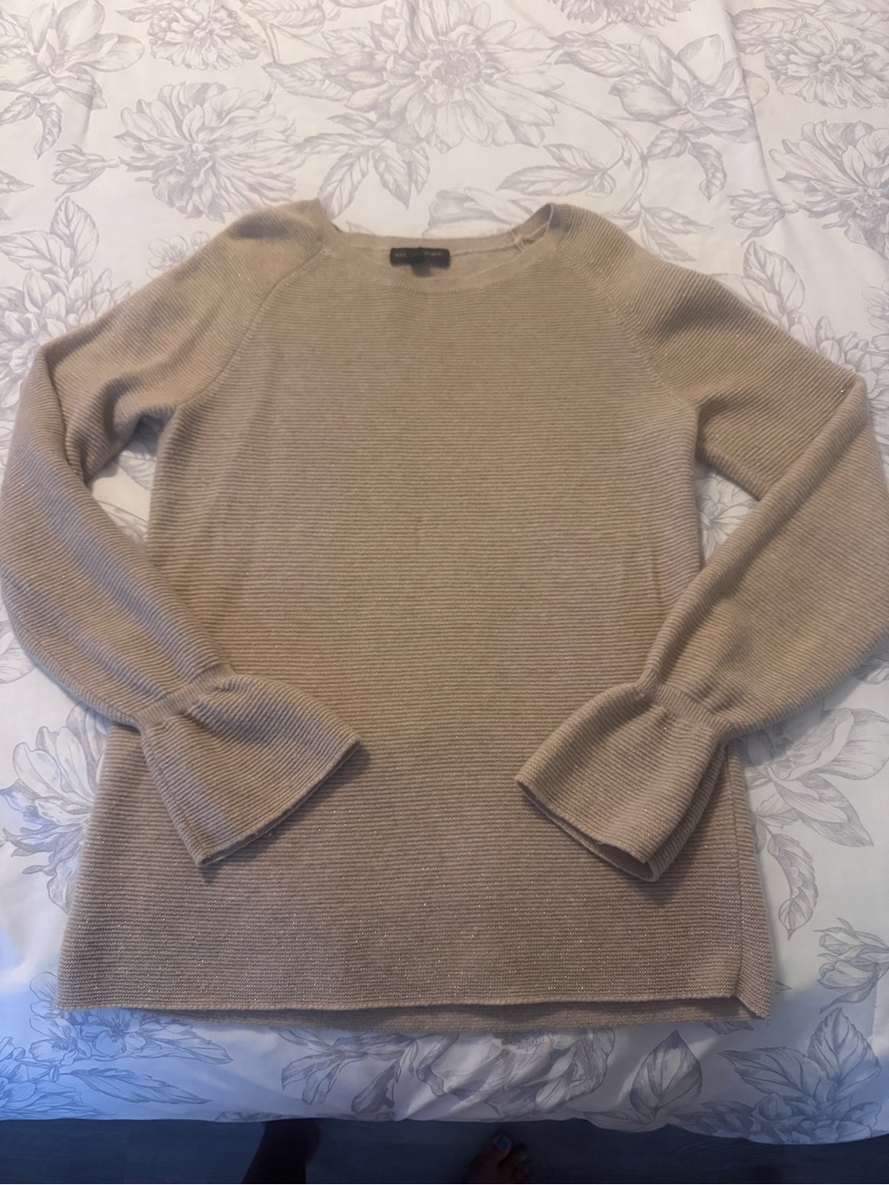 Banana Republic Crewneck Sweater in Tan and gold with Flared Cuffs